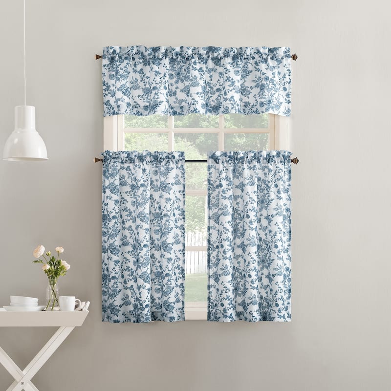 No. 918 Elara Tonal Botanical Semi-Sheer Rod Pocket 1-Piece Kitchen Curtain Valance