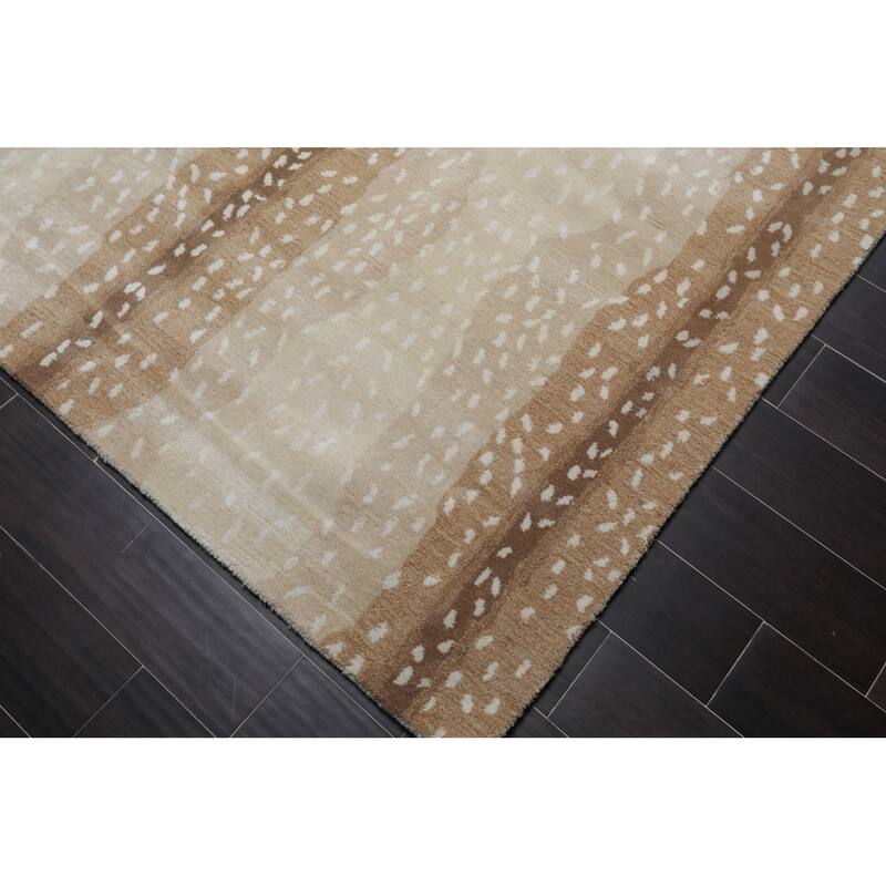 Hand Tufted Beige Animal Print Wool Area Rug