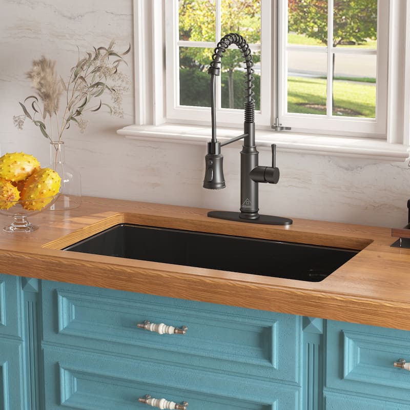CASAINC Undermount Single Bowl Fireclay Kitchen Sink with Bottom Grid and Strainer, cUPC Certified