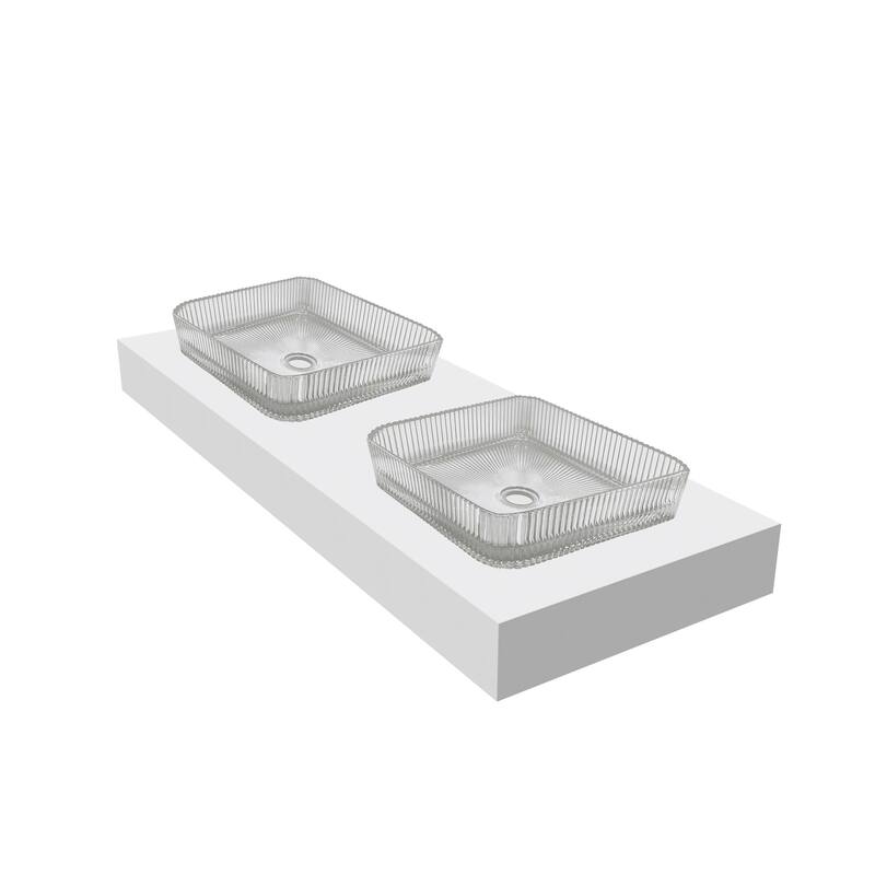 CastelloUSA 15" Square Decorative Clear Crystal Sink With Base