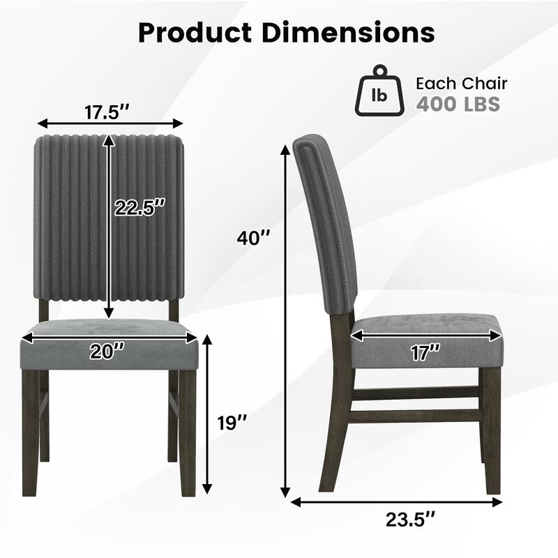 Grey Black Velvet Dining Chairs Set with High Backrest Ergonomic Comfort Cushioned Seating - 20" x 23.5" x 40"