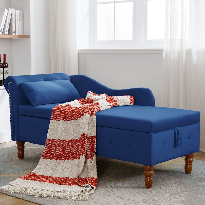 Navy Blue 58.26" Velvet Button Tufted Chaise Lounge Chair