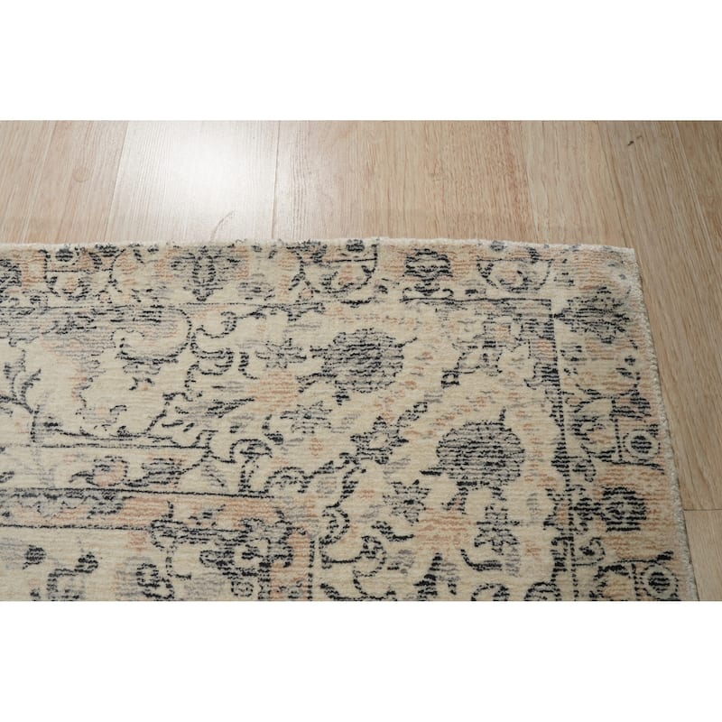 Home Decor EORC Hand-Knotted Wool & Viscose Kerman-Kashan-Isfahan Rug Elegant Beige Area Rug for Living Room, Bedroom, Office