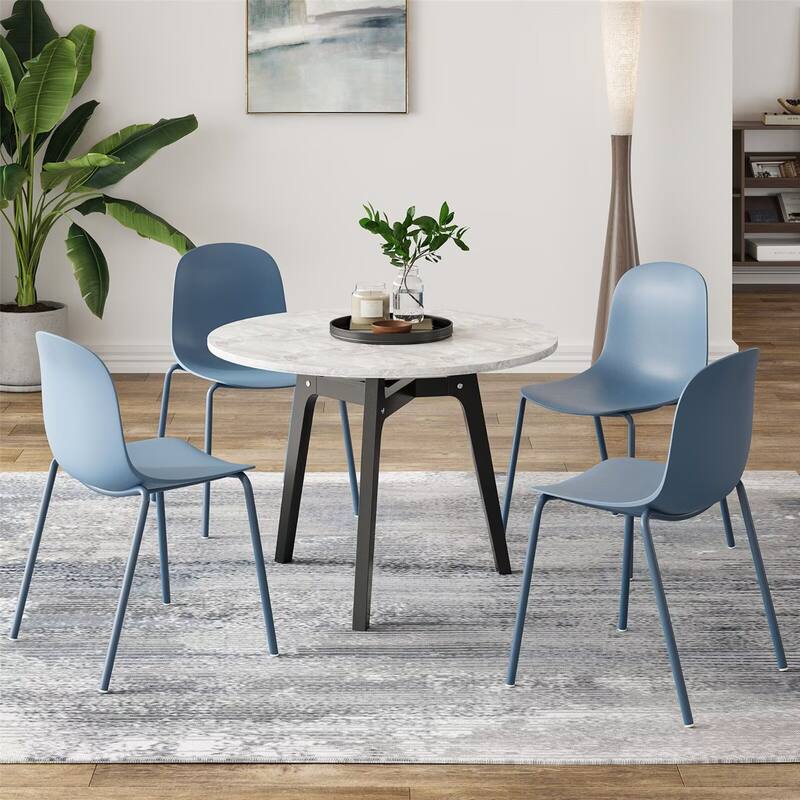 Modern Plastic Stackable Dining Chair with Metal Legs (Set of 4)
