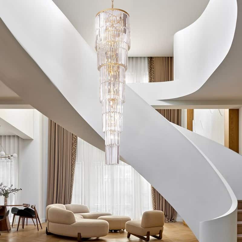 KAYLA 125 in. 20-Light Gold Crystal Chandelier- High Ceiling Lighting Fixture