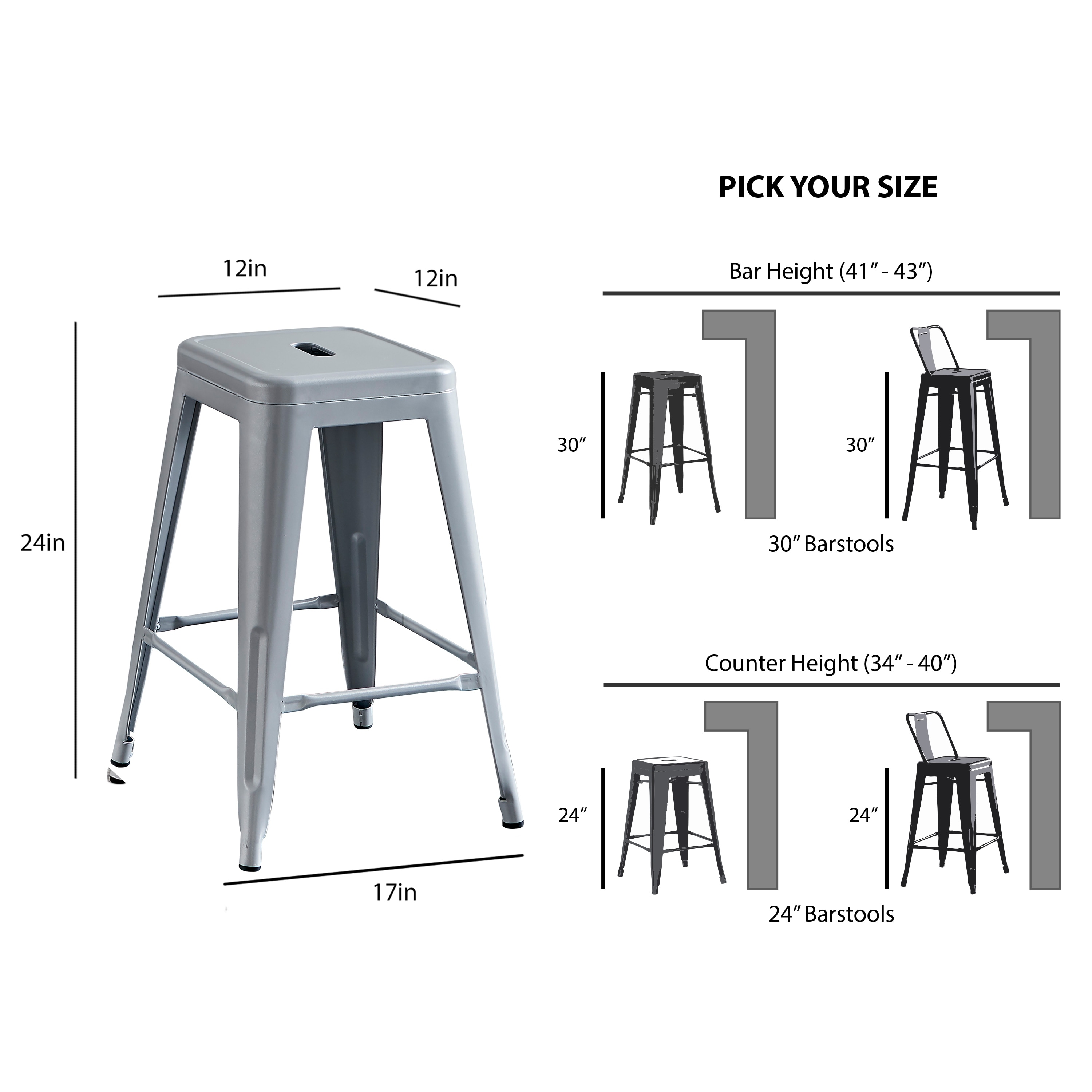 AC Pacific 24 In Metal Backless Barstool Set Of 2 - Bed Bath