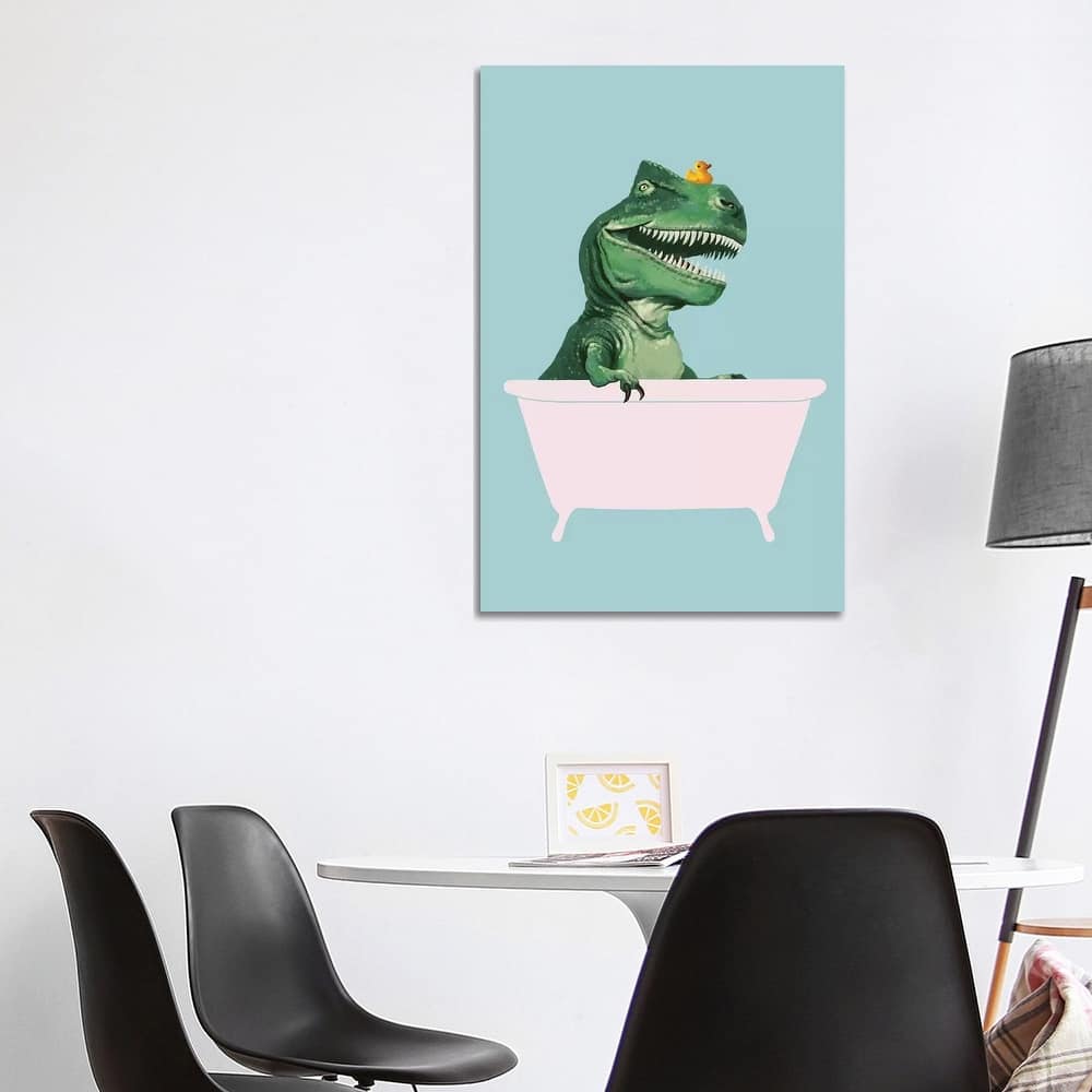 iCanvas "Playful T Rex In Bathtub In Green" by Big Nose Work Canvas Print