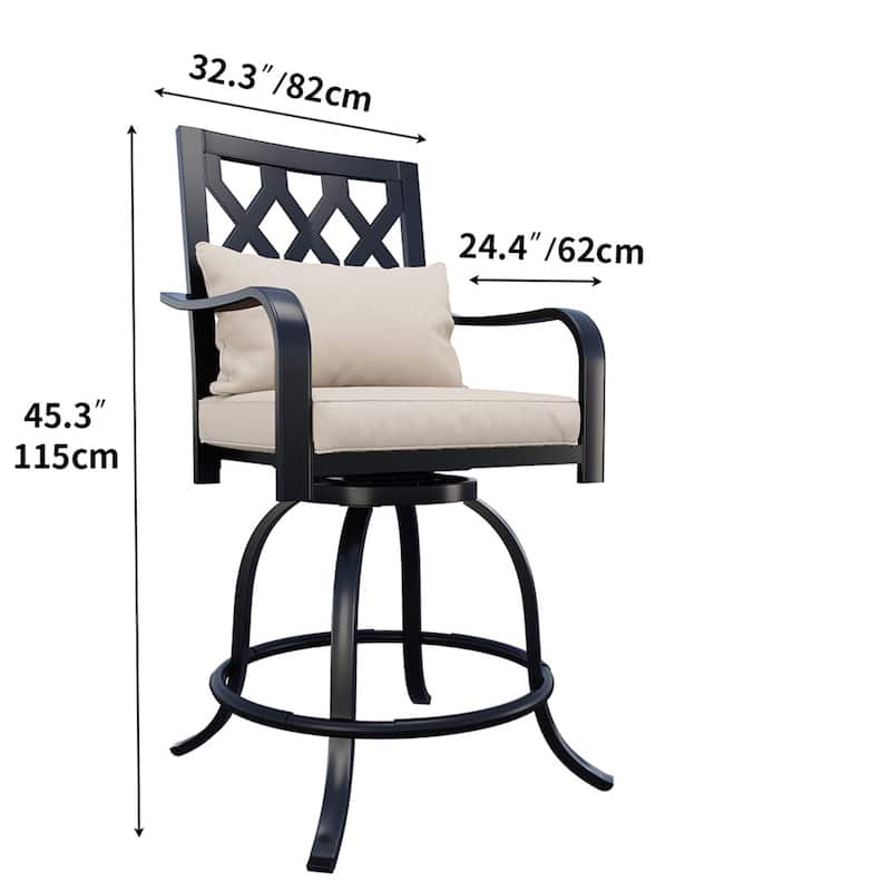 Outdoor 29"W Metal Swivel Counter Chairs with Cushion Set of 2 - 32in
