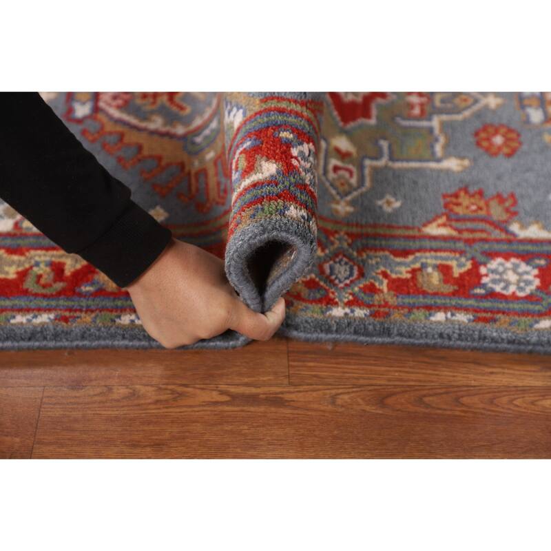 Blue Geometric Khotan Oriental Runner Rug Handmade Wool Carpet - 2'6"x 10'0"