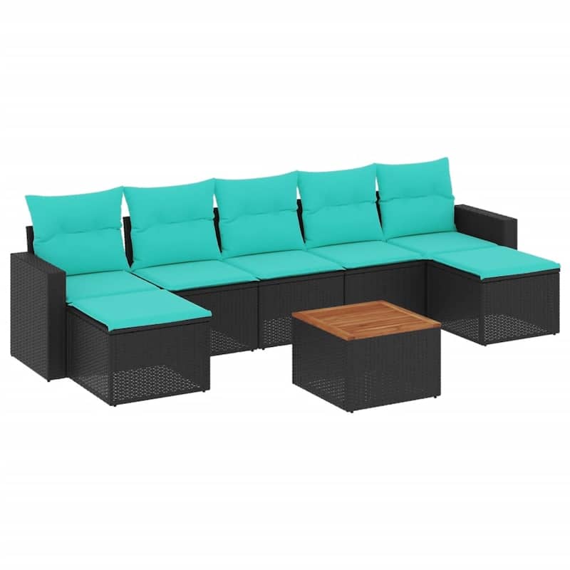 vidaXL 8 Piece Patio Sofa Set with Cushions Black Poly Rattan - 21.7" x 24.4" x 27.2"
