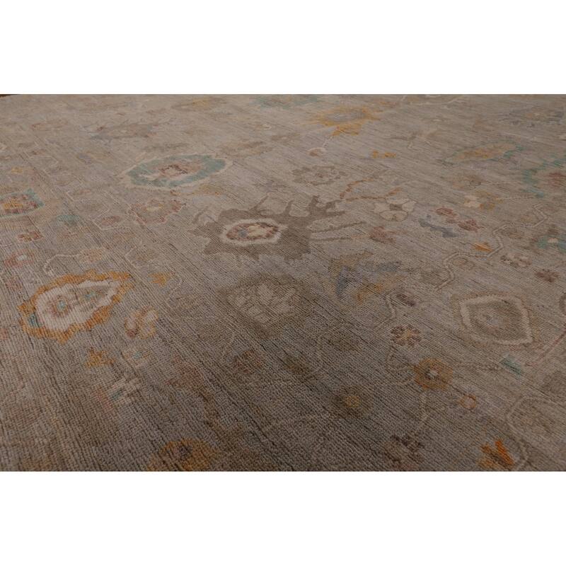 Vegetable Dye Beige Oushak Turkish Rug Hand-Knotted Wool Carpet - 8'1" x 9'8"