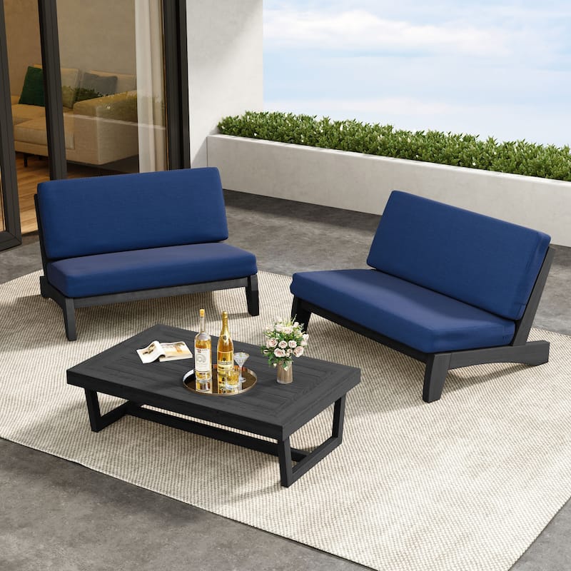 Outdoor 3-Piece Armless Lovesaet Sofa Conversation Set with Table