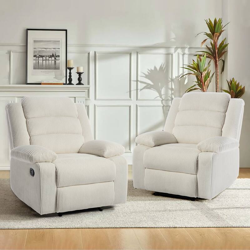 Overstuffed Cotton Corduroy Manual Pushback Recliner with Wide Armrest