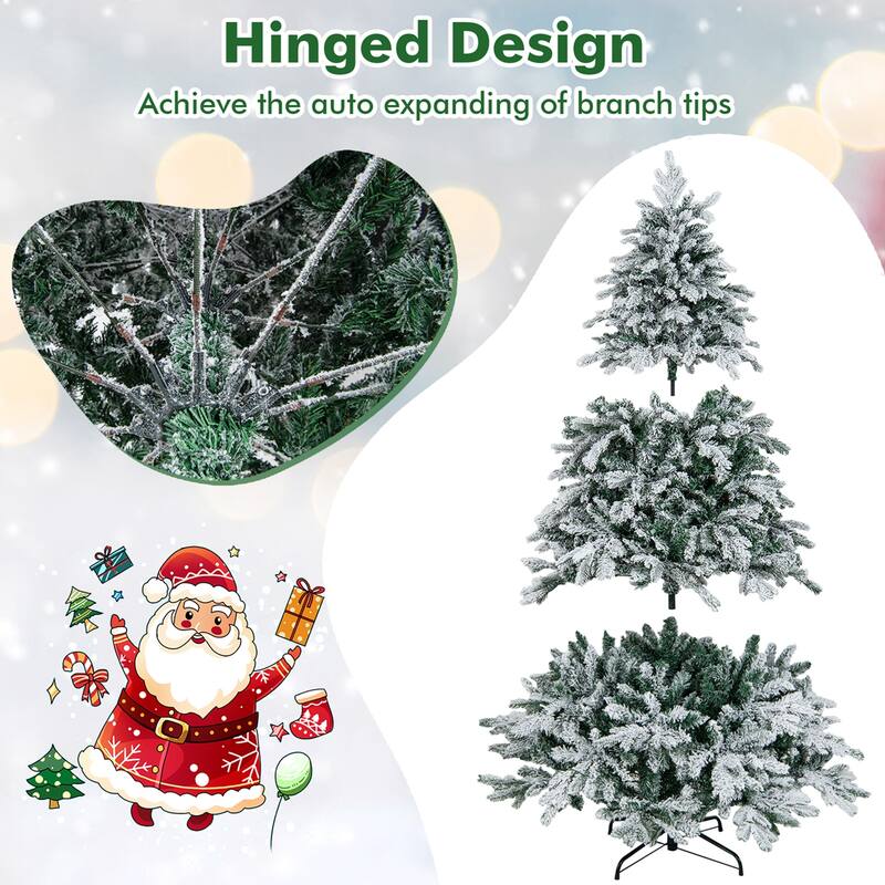 4.5FT/6FT/7 FT Pre-Lit Flocked Christmas Tree Hinged Holiday Tree