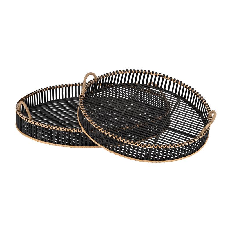 Sagebrook Home Coastal Large Set of 2 Round Bamboo Serving Trays 24/30" - 30" x 30" x 4"