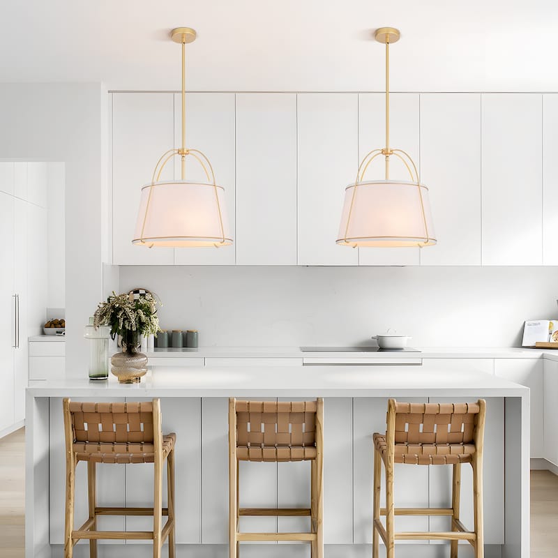 Starsky 3-Light Modern Dimmable Chandelier with Drum-shaped Fabric Shade