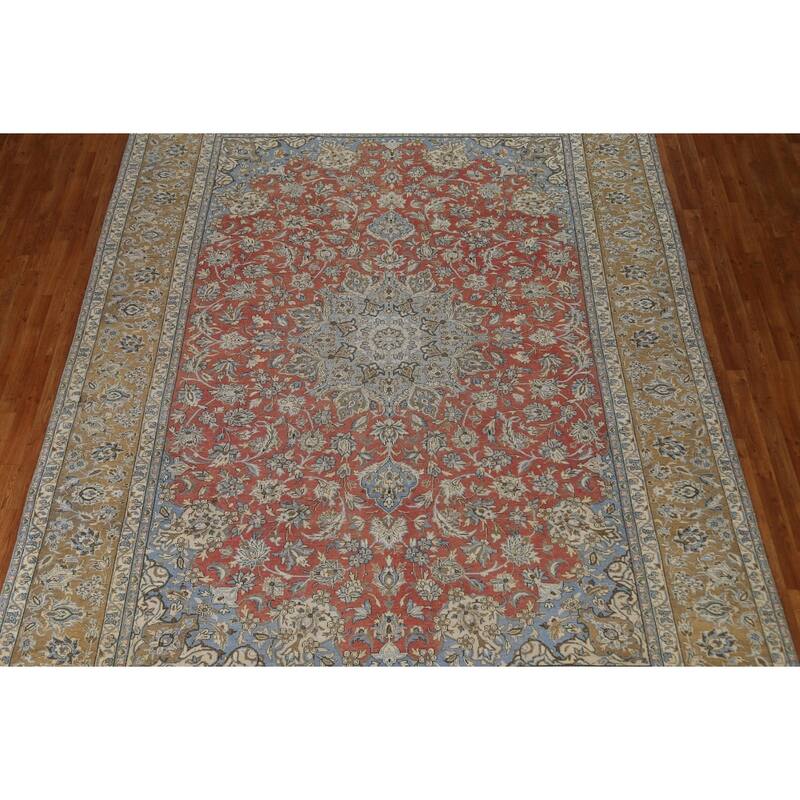 Hand Knotted Oriental 100% Wool Carpet Traditional Floral Red Kashan Area Rug - 12' 5'' X 9' 5''