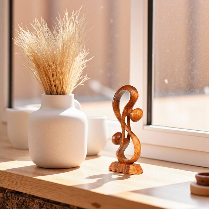 12" Wooden Hand Carved "Hold Me Tight" Handmade Abstract Sculpture Statue Handcrafted Art Gift Home Decor Figurine