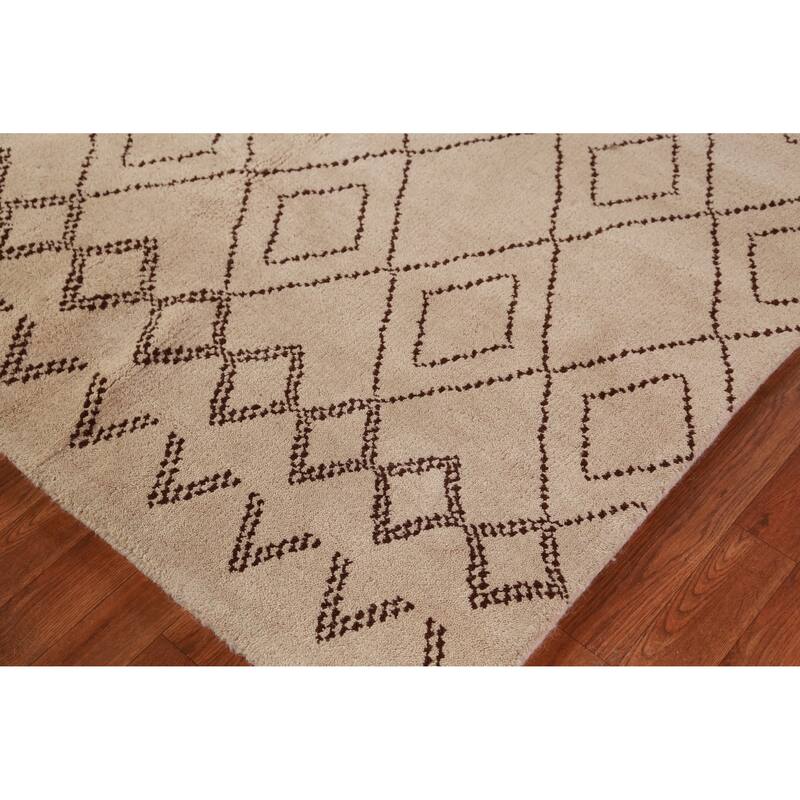 Hand Knotted Oriental 100% Wool Carpet Modern Geometric Beige & Ivories Moroccan Area Rug - 8' 0'' X 5' 0''