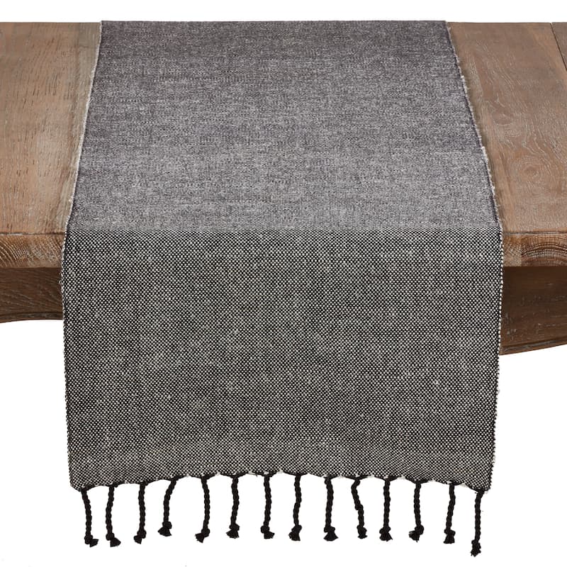 Solid Tasseled Cotton And Jute Runner - Black