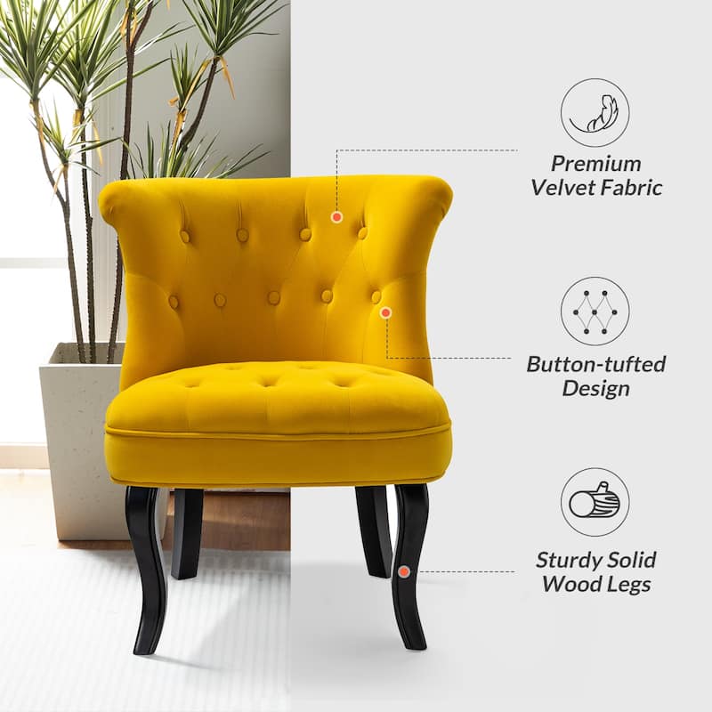Paolino 25.1" Wide Traditional Velvet Button-tufted Back Stools with Wood Legs by HULALA HOME