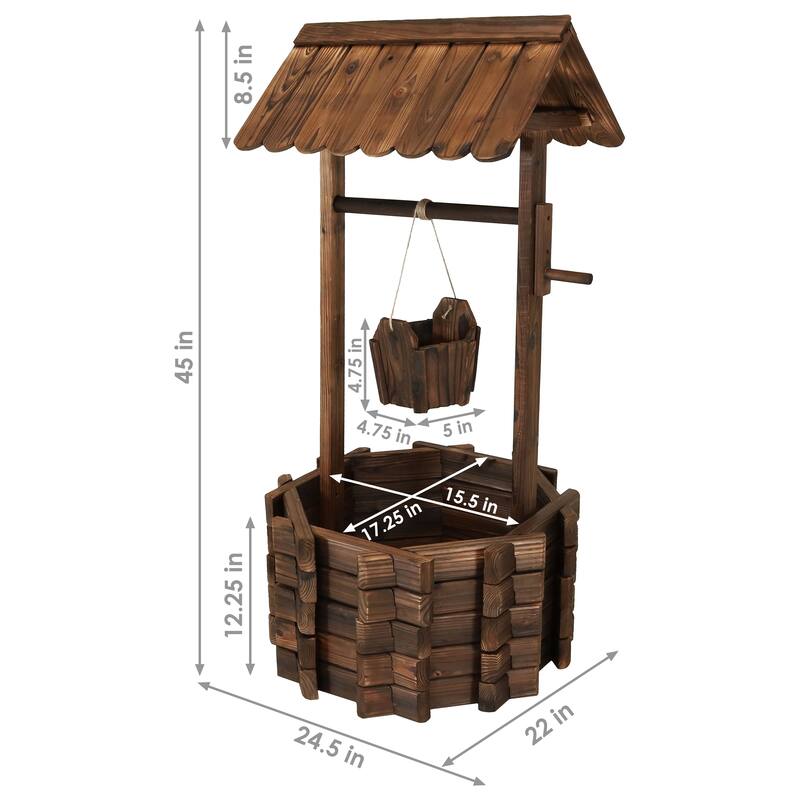 2-Tier Wooden Wishing Well Garden Planter Outdoor Patio Garden - 45"
