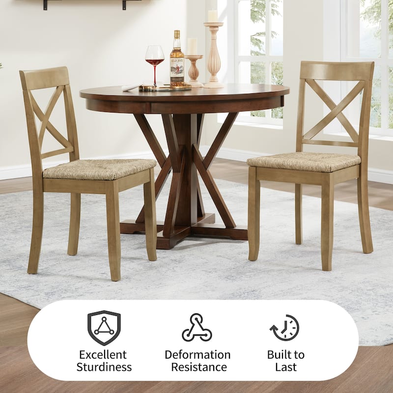 Bohemian 17" W Natural Weave Seagrass Rattan Seat Cross Back Dining Chairs