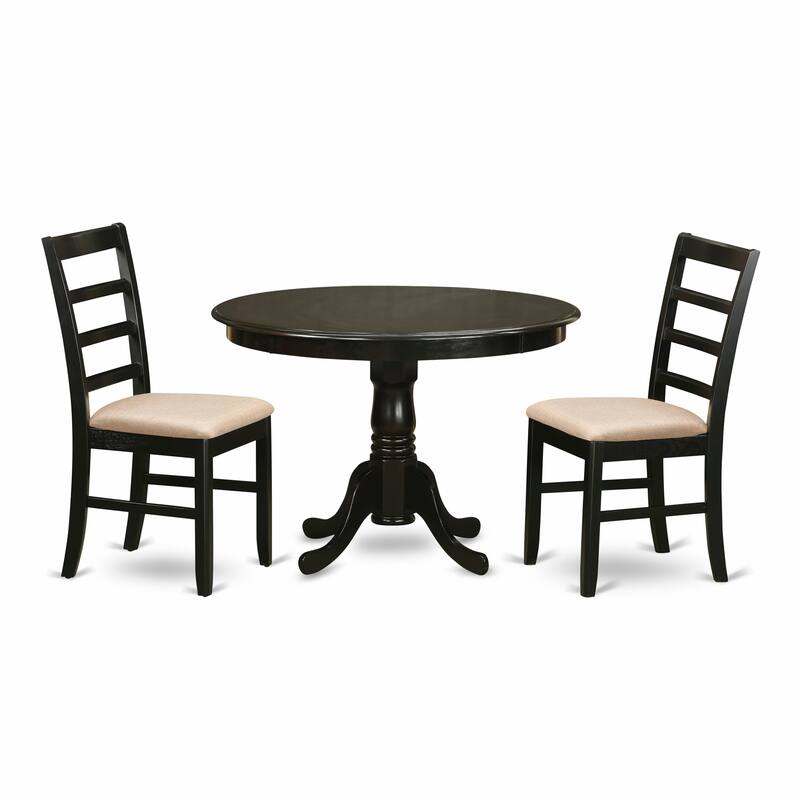 East West Furniture 3 Piece Kitchen Table Set- a Dining Table with Pedestal and 2 Chairs, Cappuccino(Seat Type Options)