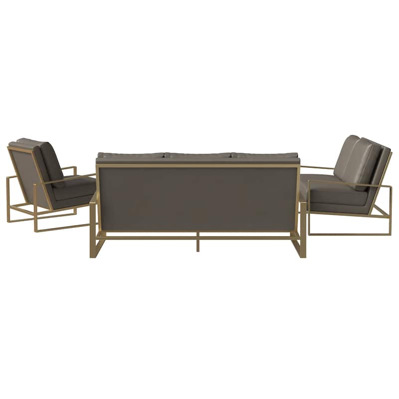 LeisureMod Modern 3-Piece Leather Sofa Set For 6 - Includes Sofa, Loveseat & Accent Chair for Home Office Living Room Bedroom