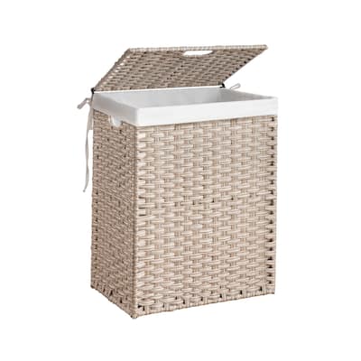 26.4 Gal PE Wicker Clothes Laundry Hamper with Lid, Removable Liner