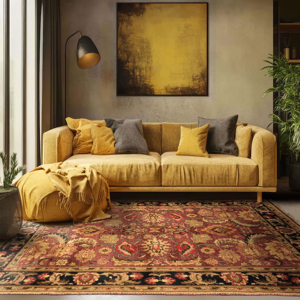 5'11''x8'10'' Hand Knotted Wool Plum Agra Botanical Plush Pile Oriental Area Rug - 5' 11'' x 8' 10''