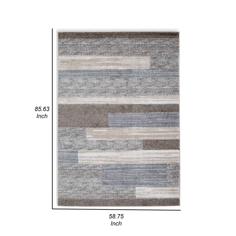 Beny 5 x 7 Medium Area Rug, Abstract Stripe Pattern, Gray, Brown, Cream - 5 x 7