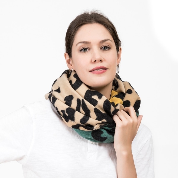 Glitzhome 69"L Green Yellow and Beige Leopard Grain Scarf. Opens flyout.