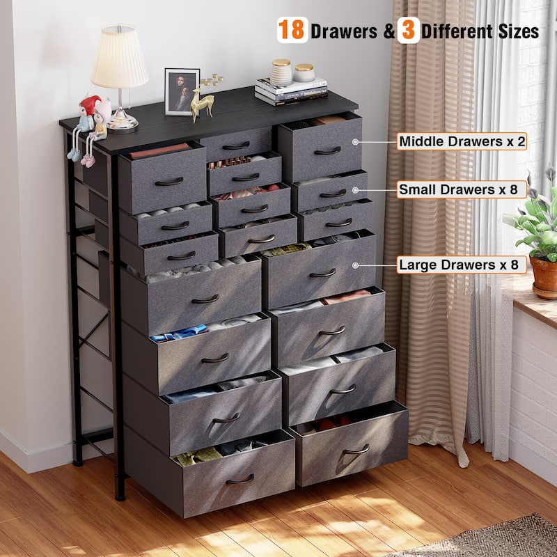 18 Drawer Dresser Fabric Tall Dressers for Bedroom Chest of Drawers