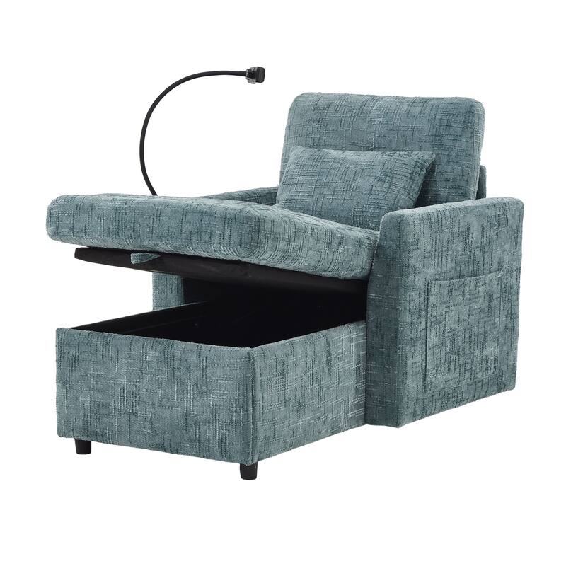 HOMEFUN Chenille Upholstered Storage Lazy Single Leisure Chair Sofa with Phone Holder