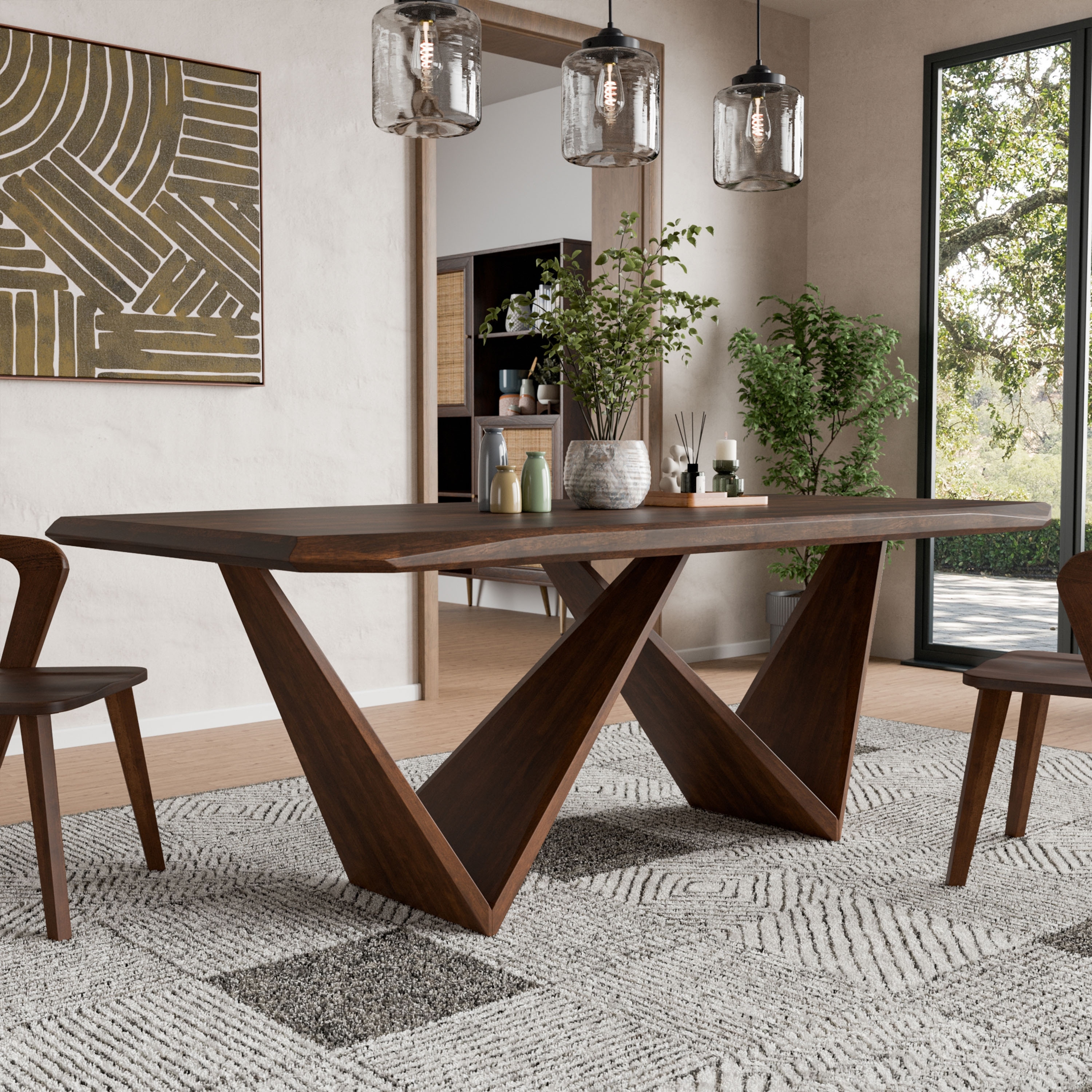Furniture of America Abigail III Mid-Century Modern Walnut Handfinished Solid Wood 83-inch Dining Table