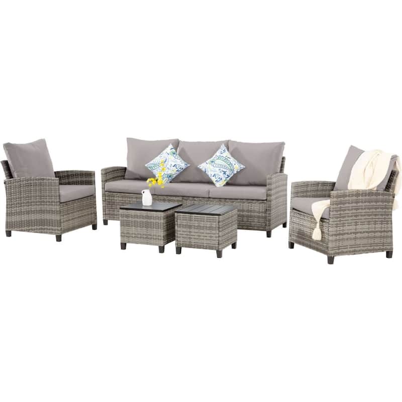 5pcs Wicker Patio Conversation Set Seating Loveseat Sofa with Ottomans