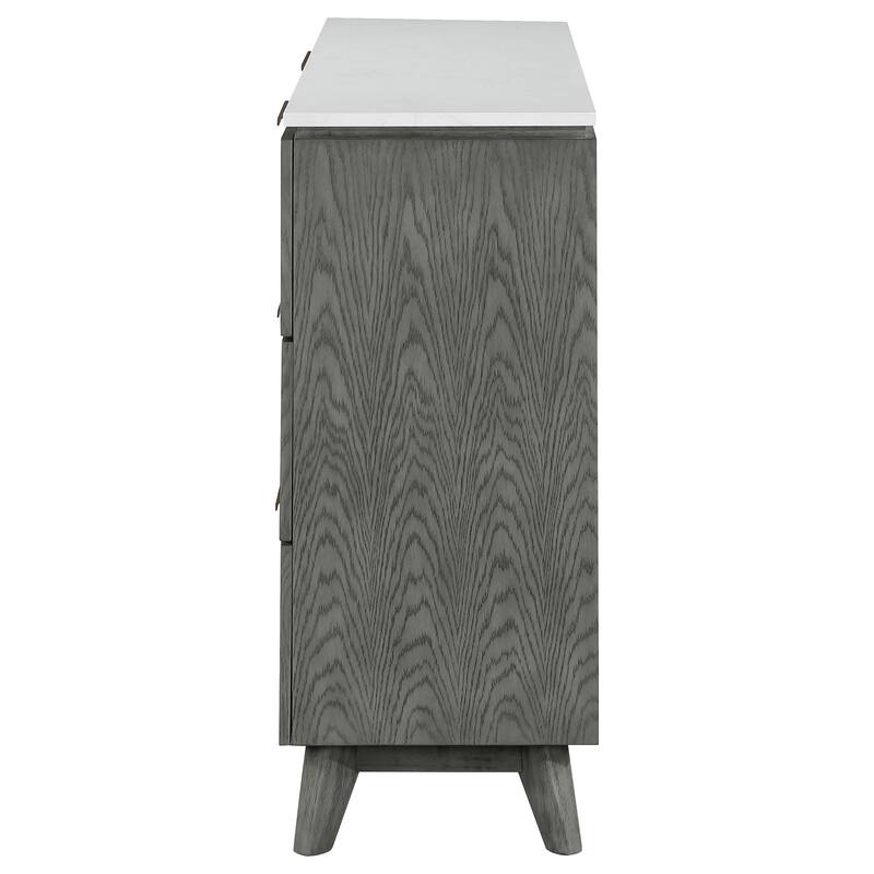 Tira 63 Inch Wide Dresser, 6 Drawers with Handles, White Marble Top, Gray