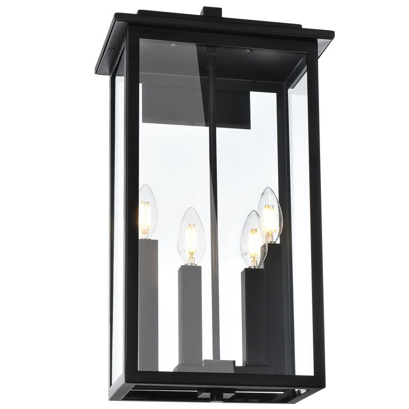 Outdoor Light Fixutre Farmhouse Wall Lantern Sconce with Clear Glass - Black - 4-light