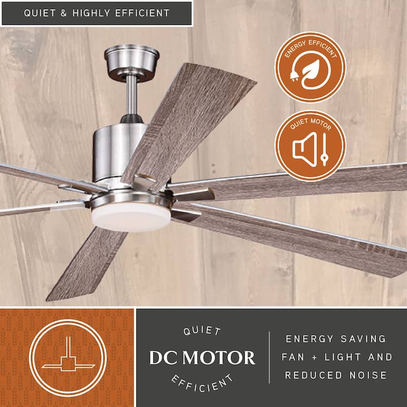 VAXCEL Wheelock Satin Nickel Outdoor Ceiling Fan, Reversible Black-Driftwood Blades, LED Light Kit, Remote 6 Speeds, DC Motor