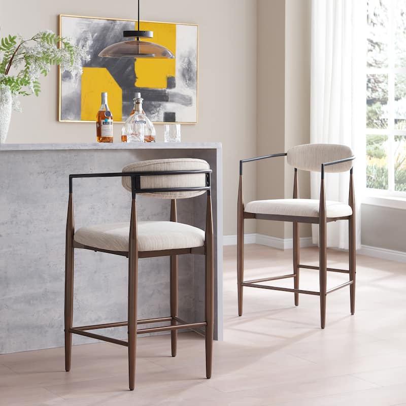 Christopher Knight Home Elmore Fabric and Iron 25-Inch Tall Counter Stools (Set of 2) - Beige/Coffee Gold/Black