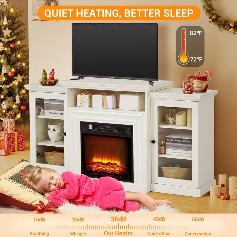 TV Stand For TVs Up To 60" With 18" Electric Fireplace Included, Overheat Protection