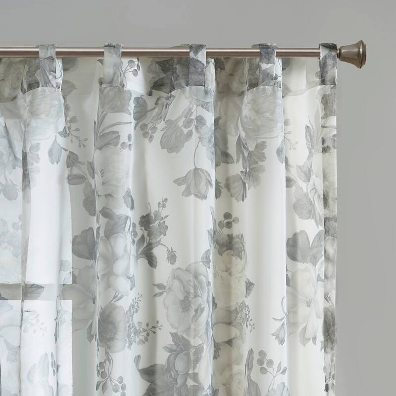 Madison Park Abelia Printed Floral Rod Pocket and Back Tab Voile Sheer Curtain