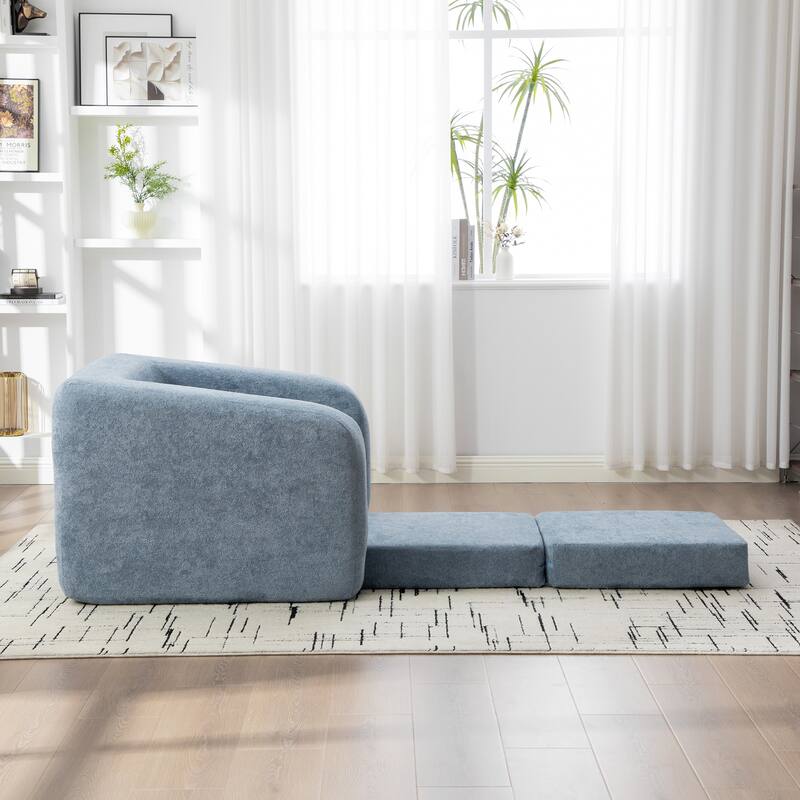 40" Convertible Chenille Floor Sofa Bed, Foldable Boneless Mattress Cloud Single Couch Lounge Chair with Armrest & Pillow