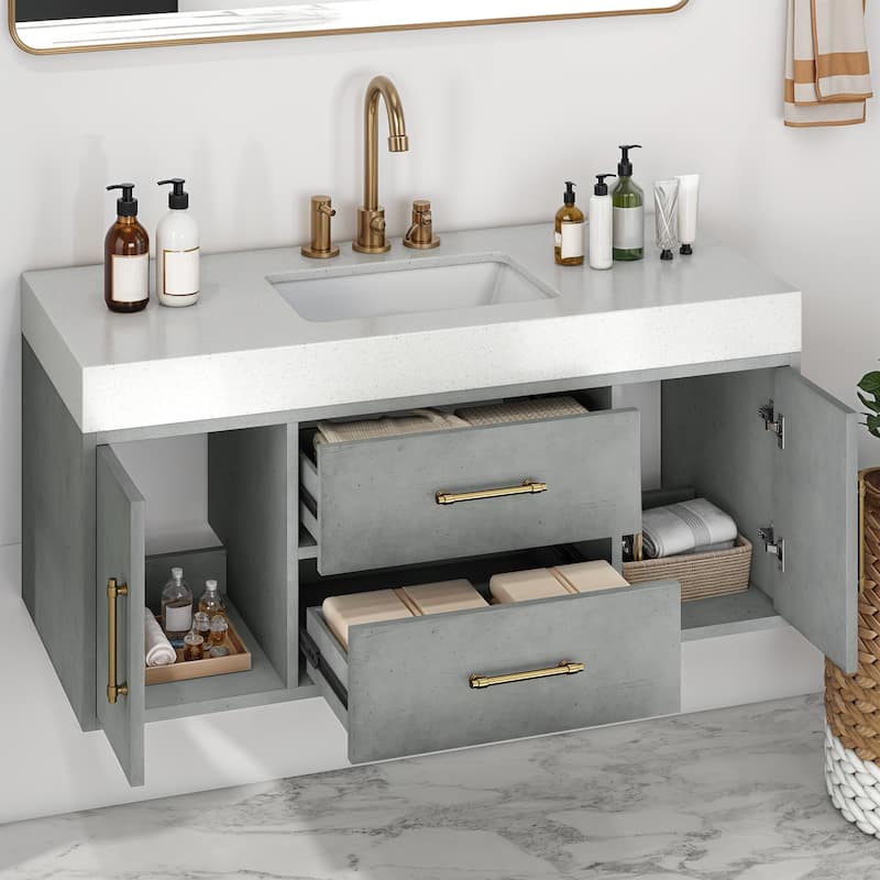 Moasis 40"/48" Wide Floating Wall Mounted Bathroom Vanity with 2 Drawers & 2 Storage Cabinet