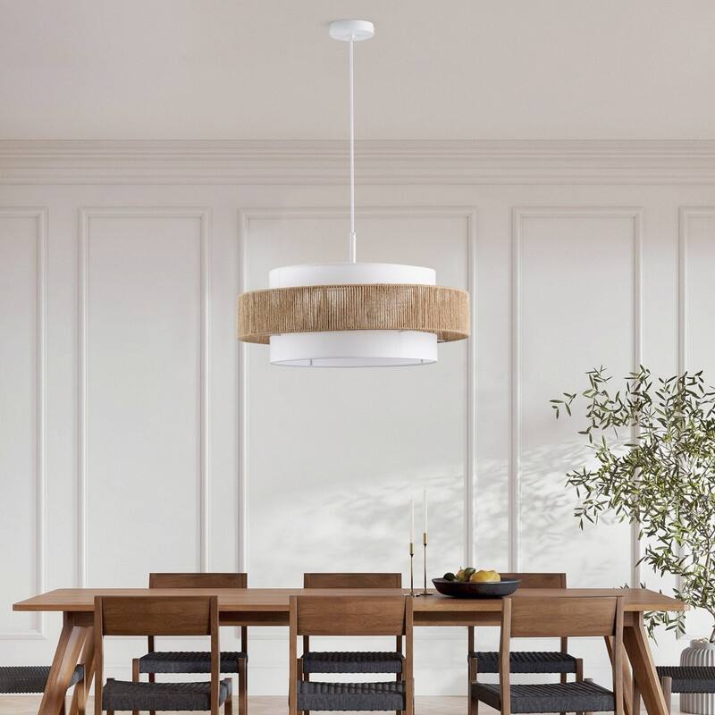 Modern 4-Light Pendant with Natural Rope and White Shade