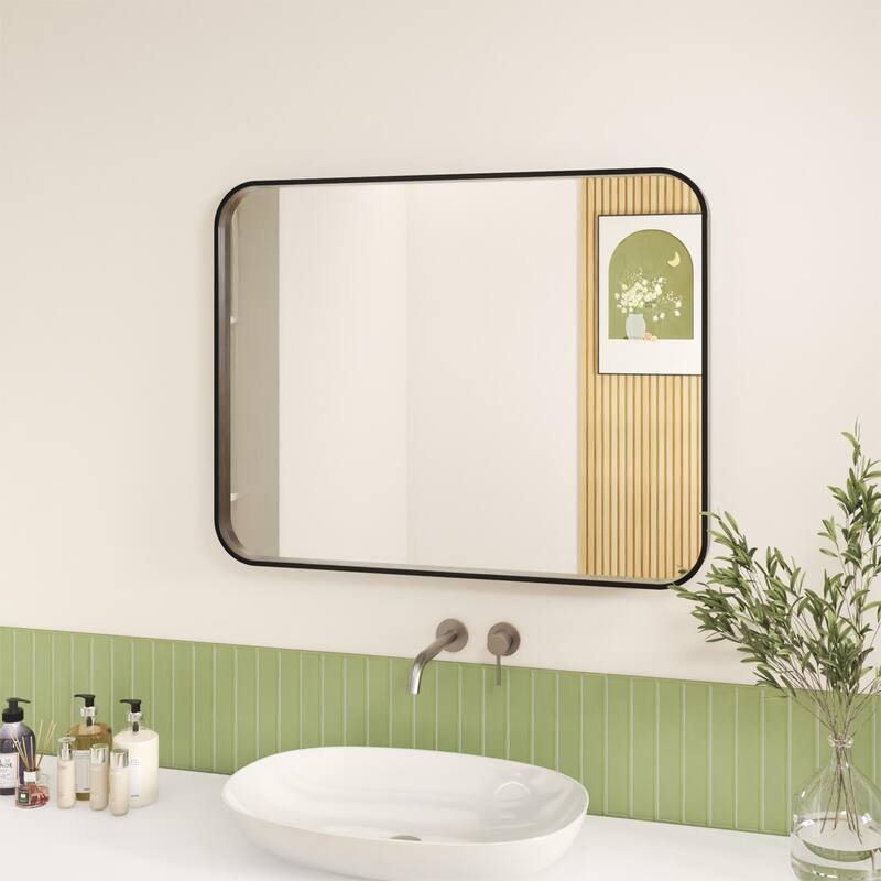 Organnice Rectangular Aluminum Frame Vanity Bathroom Mirror with Clear Glass