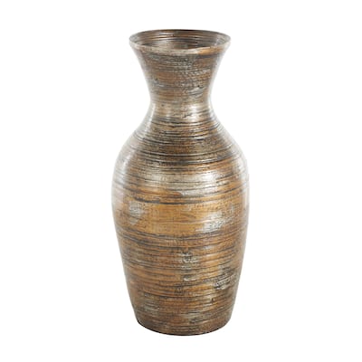 Bamboo Wood Antique Inspired Pot Decorative Vase - Brown - Roche River Decor