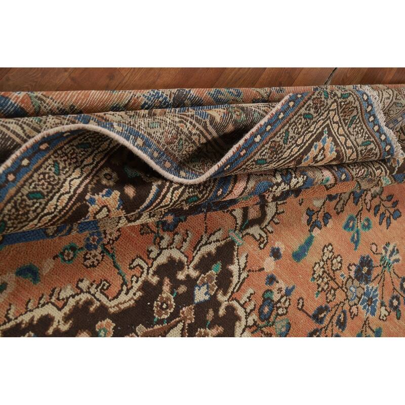Orange Floral Hamedan Persian Area Rug Hand-Knotted Wool Carpet - 8'6" x 11'11"