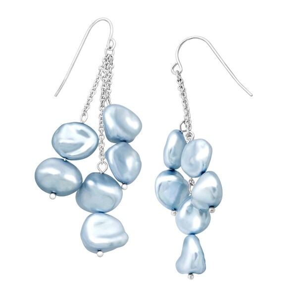 Honora Sky Blue Keshi Cultured Pearl Cascade Drop Earrings in Sterling Silver
